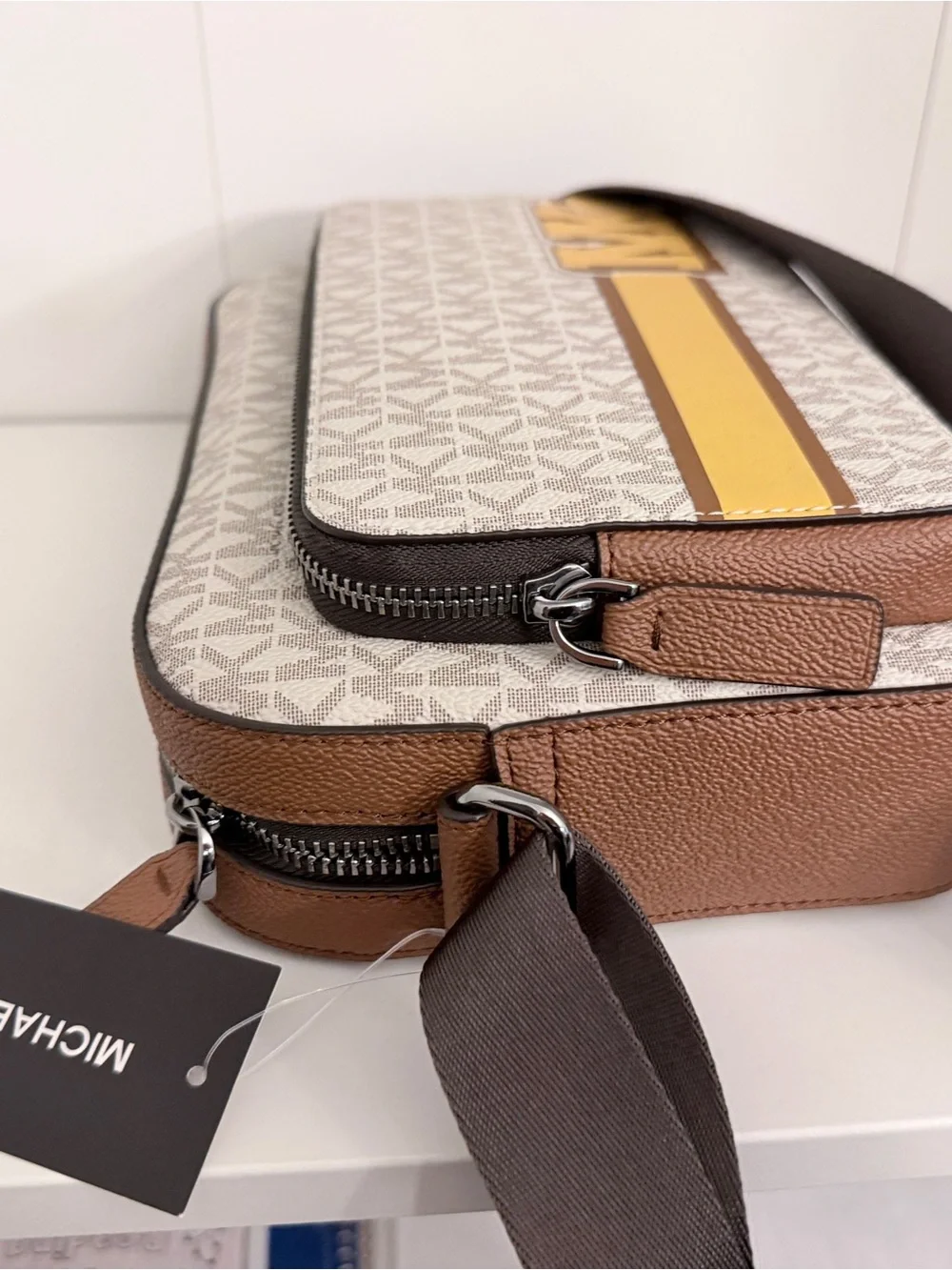 Michael Kors White and Yellow MK Logo Men’s Crossbody and Wallet Set